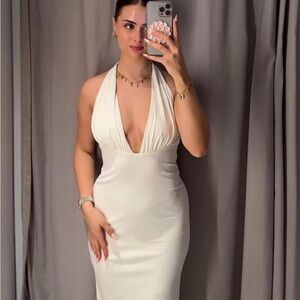Zara White Backless Halter Dress, New Collection Zara Dress Size XS